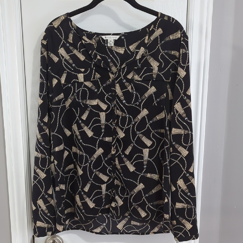 Spanner - Black and Tan Patterned Blouse